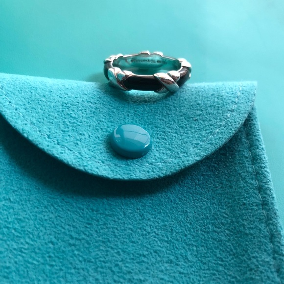 Tiffany Signature Stacking Black Enamel X Band—6.5 - Picture 8 of 8